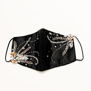 Face Mask Beaded & Sequins For Wedding in Black